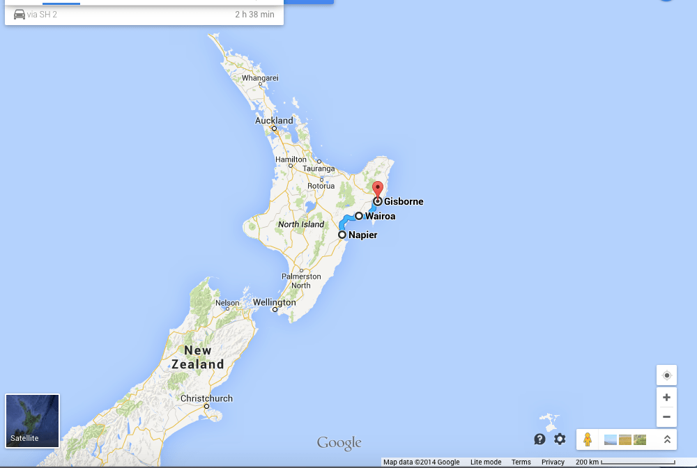The route from Napier to Gisborne