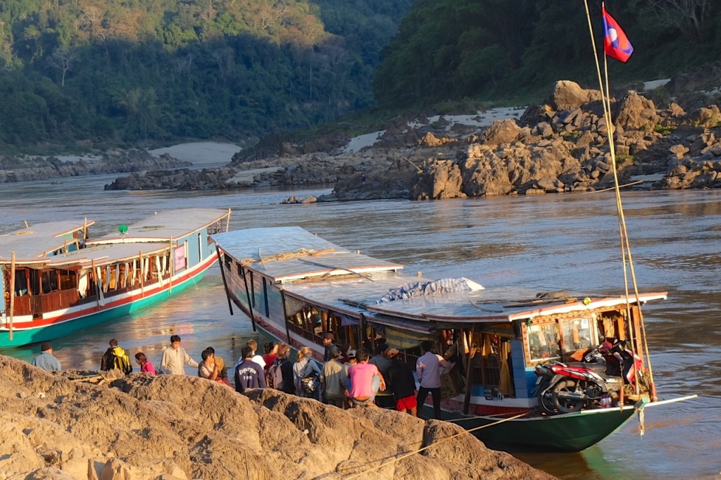 A typical slow boat on the Mekong, at Pak Beng