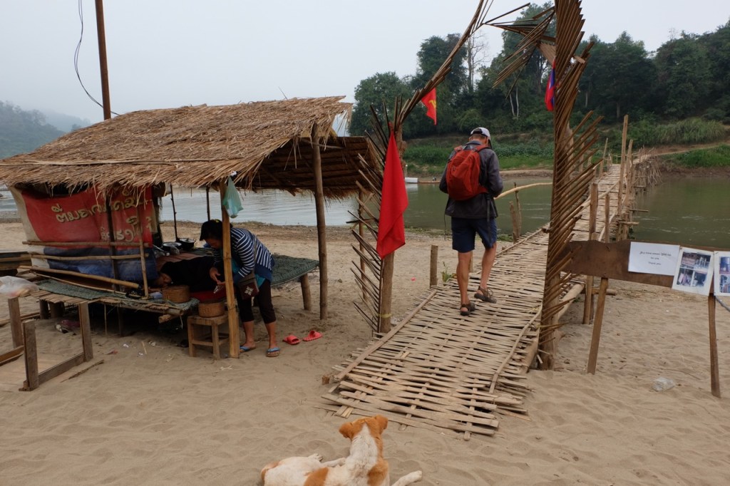 Bamboo footbridge across the Nam Khan