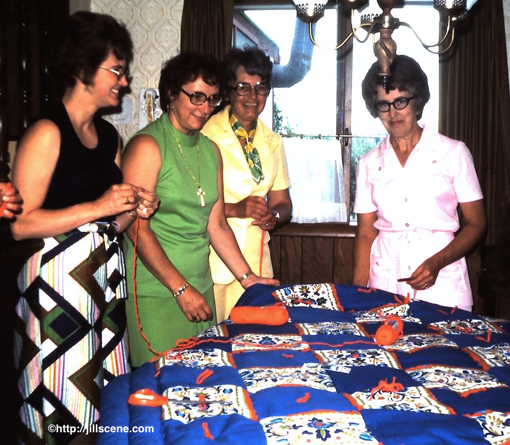 Friends and neighbours working on my American Bicentennial Quilt