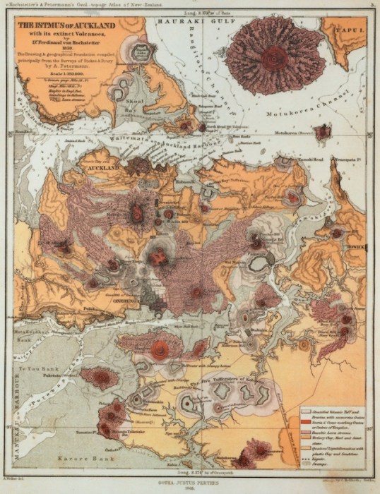 Map of the Auckland Volcanic Field by Ferdinand von Hochstetter, 1864
