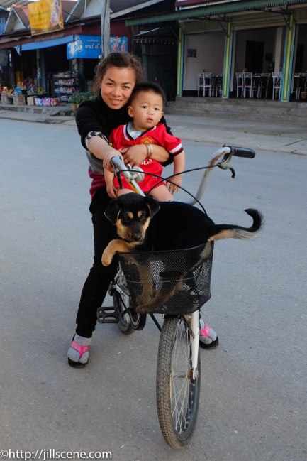 Mother and child and dog, Luang Namtha, Northern Laos