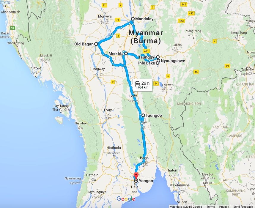 Myanmar - our route